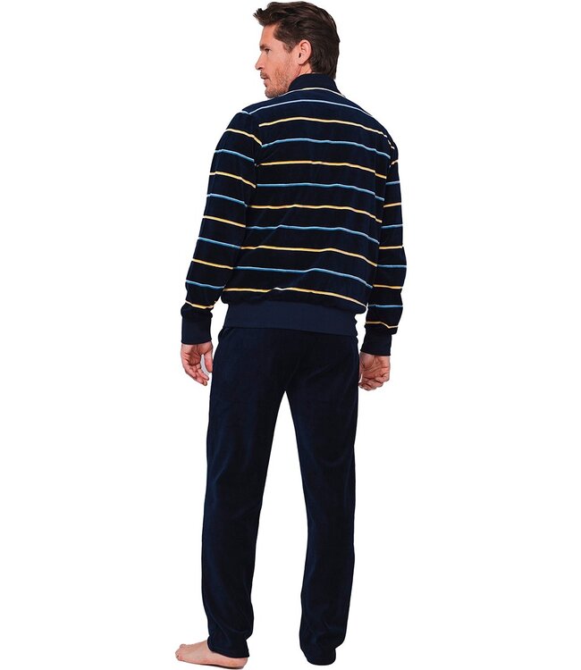 Heren lounge-huispak van velours 'velvet stripes' met rits