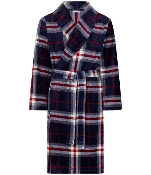 Pastunette for Men Warme heren overslag badjas van coral fleece 'trendy checks'