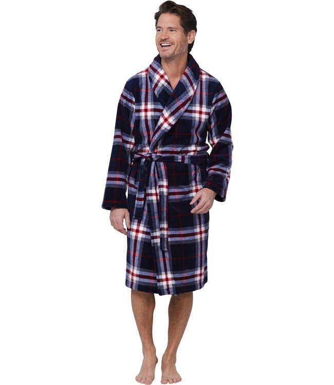 men's warm coral fleece wrap-over robe 'trendy checks'