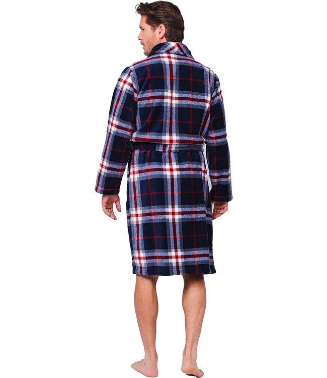 men's warm coral fleece wrap-over robe 'trendy checks'