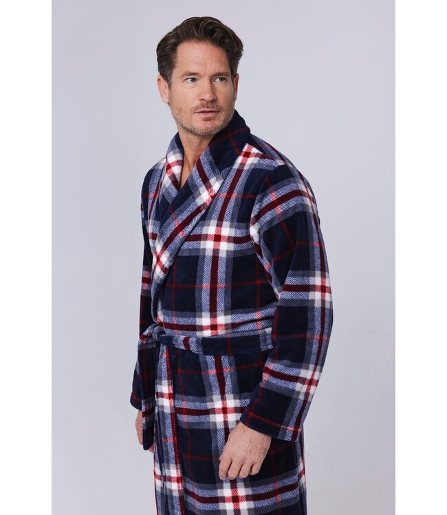 men's warm coral fleece wrap-over robe 'trendy checks'