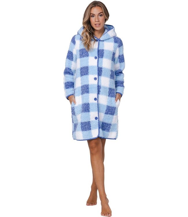 warm sherpa fleece full button home lounge jacket 'chunky checks