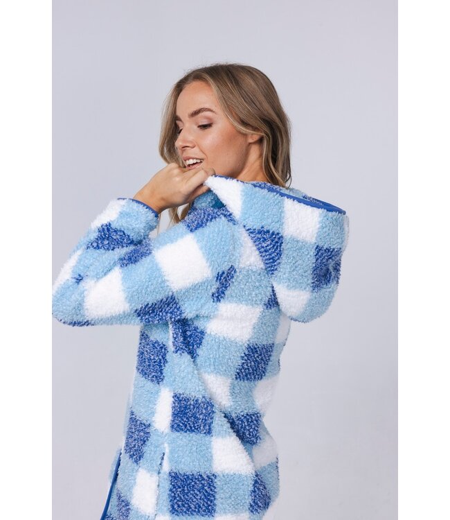 warm sherpa fleece full button home lounge jacket 'chunky checks