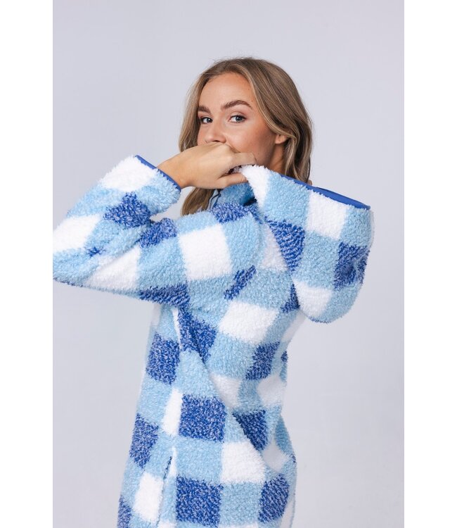 warm sherpa fleece full button home lounge jacket 'chunky checks