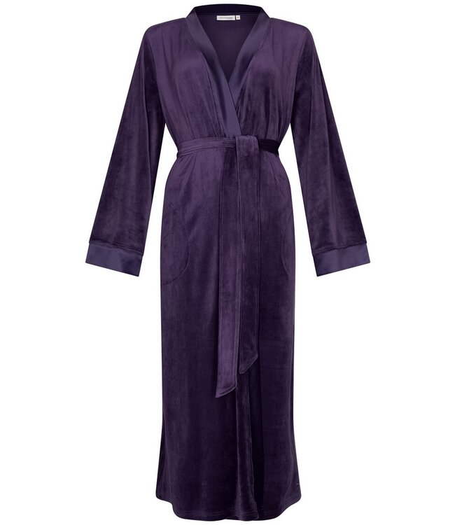 Luxe paarse velours dames kimono lang model 'chic purple beauty'