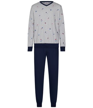Pastunette for Men Heren pyjamaset van katoen-polyester-mix met V-hals 'winter sports'