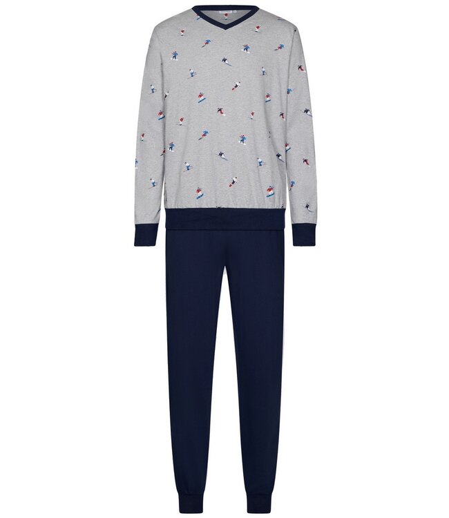 Heren pyjamaset van katoen-polyester-mix met V-hals 'winter sports'