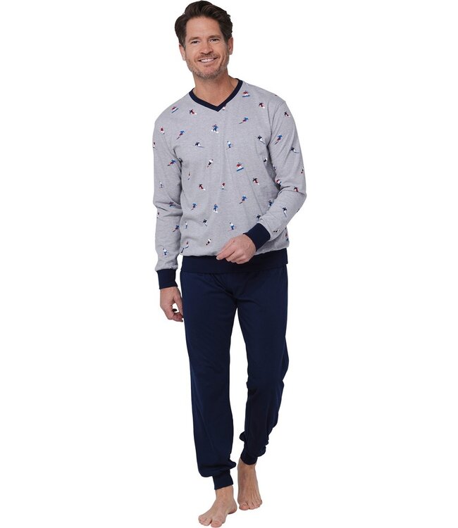 men's v-neck cotton-mix pyjama set 'winter sports'