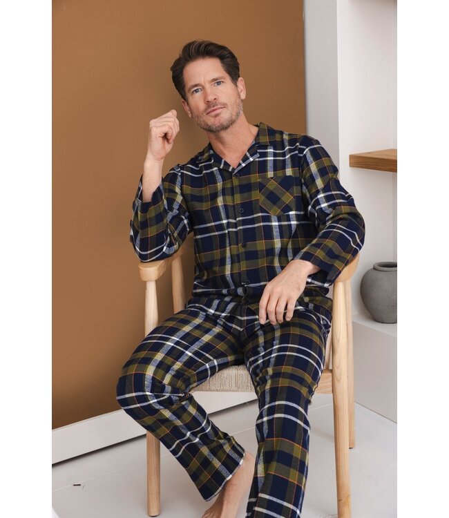 men's full button cotton flannel pyjama 'modern checks'