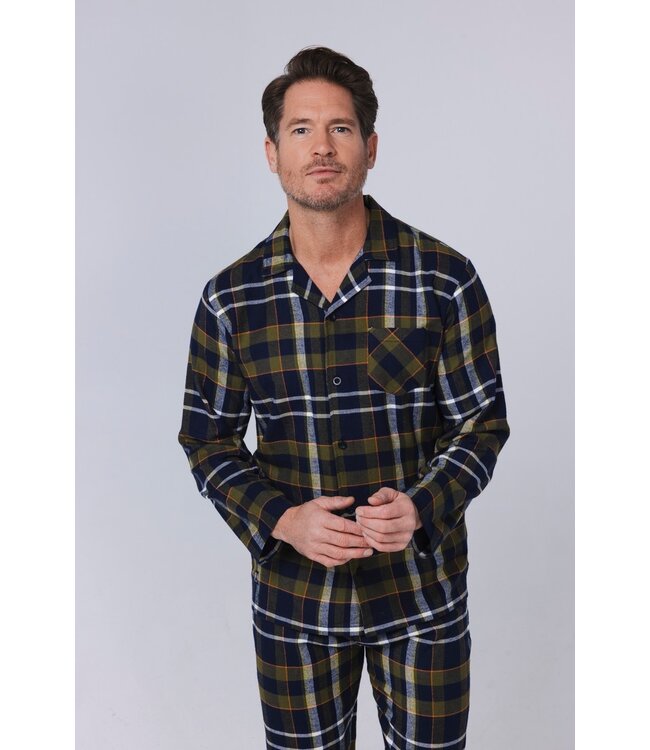 Heren doorknoop pyjama van katoen-flanel 'modern checks'