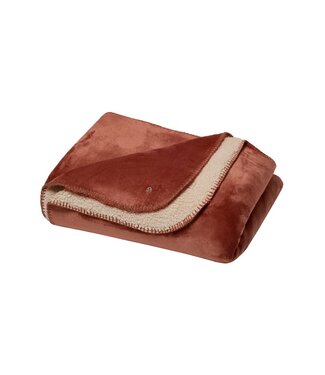 Pastunette Premium Herfstbruine sherpa flanel-fleece lounge deken 'stitch pretty'