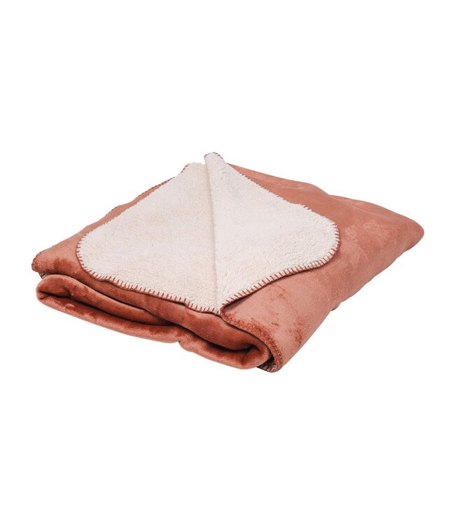 Herfstbruine sherpa flanel-fleece lounge deken 'stitch pretty'