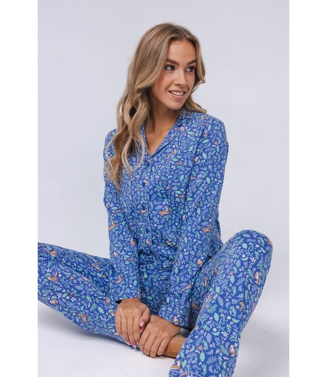 Doorknoop pyjama met lange mouwen van bio-katoen 'woodland wildlife'