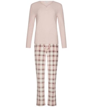 Pastunette Warme dames pyjama broek met viscose-mix roze top ‘champagne pink check’