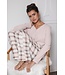 Warme dames pyjama broek met viscose-mix roze top ‘champagne pink check’