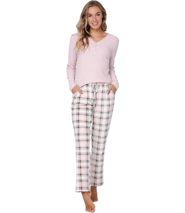 ladies warm pyjama set 'champagne pink check'