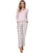 Warme dames pyjama broek met viscose-mix roze top ‘champagne pink check’