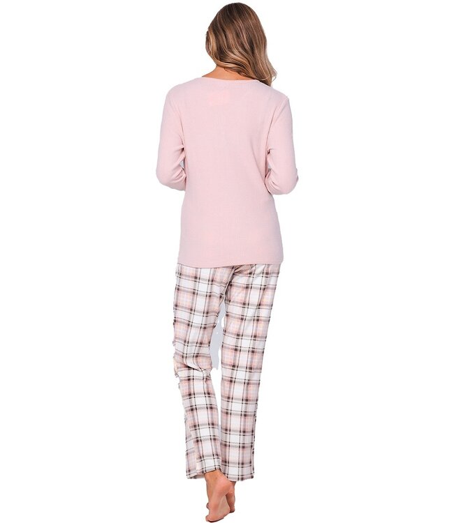 ladies warm pyjama set 'champagne pink check'
