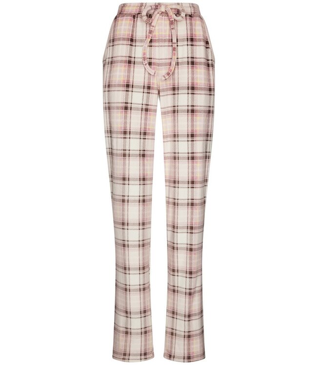 Warme dames pyjama broek met viscose-mix roze top ‘champagne pink check’