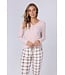 Warme dames pyjama broek met viscose-mix roze top ‘champagne pink check’