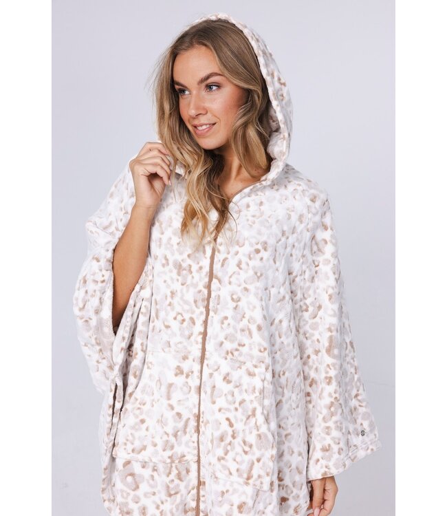 Zachte fleece dames poncho met capuchon ‘chic flower’