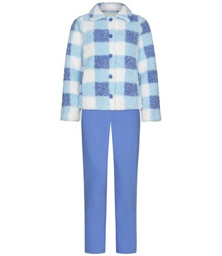 Rebelle warm sherpa fleece full button home lounge suit 'chunky checks