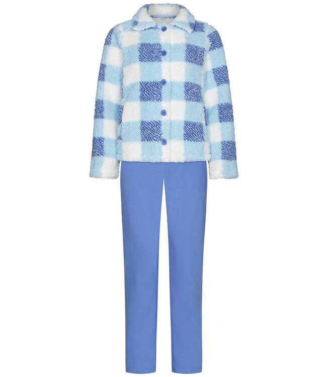 warm sherpa fleece full button home lounge suit 'chunky checks