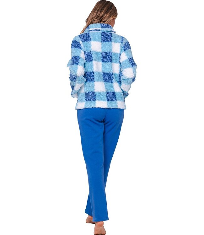 Warme sherpa-fleece lounge-huispak met knopen 'chunky checks'