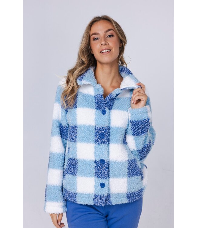Warme sherpa-fleece lounge-huispak met knopen 'chunky checks'