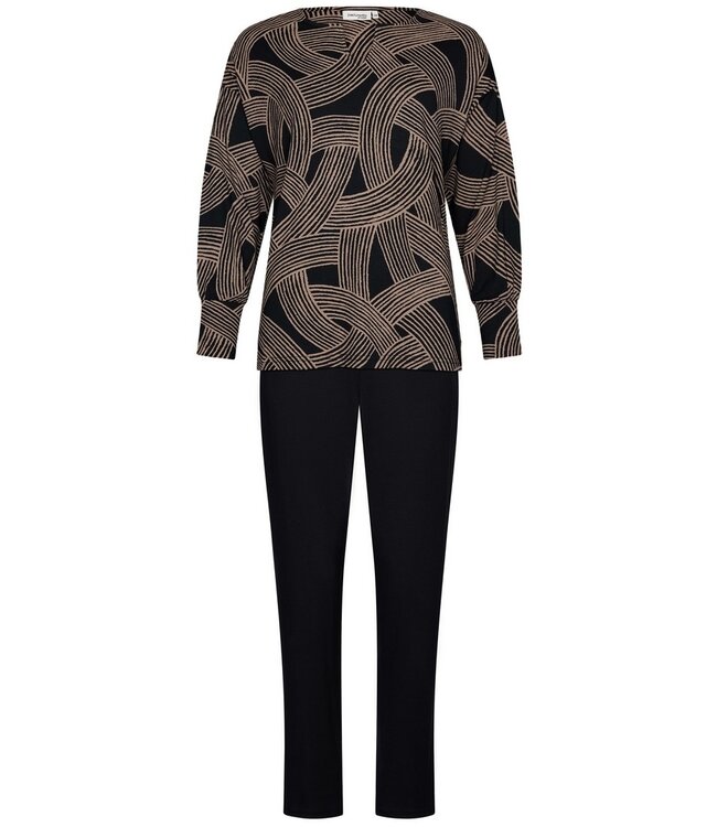 Luxe Ecovero viscose-elastaan lounge pyjamaset met v-hals 'abstract art'