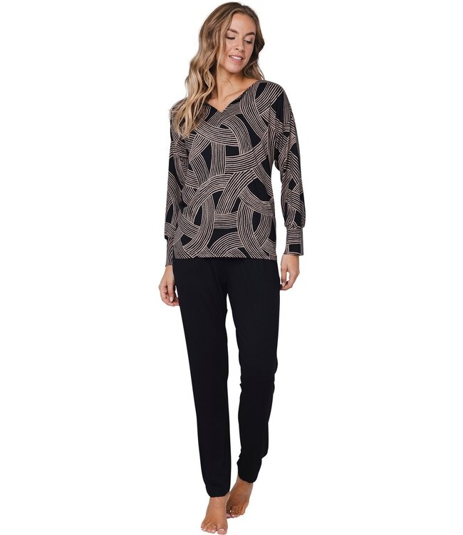 luxury ecovero viscose, elastane v-neck luxury lounge pyjama set 'abstract art'