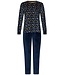 Blauwgroen lounge- huispak van zachte velours fleece 'abstract forest flowers'