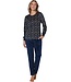 Blauwgroen lounge- huispak van zachte velours fleece 'abstract forest flowers'