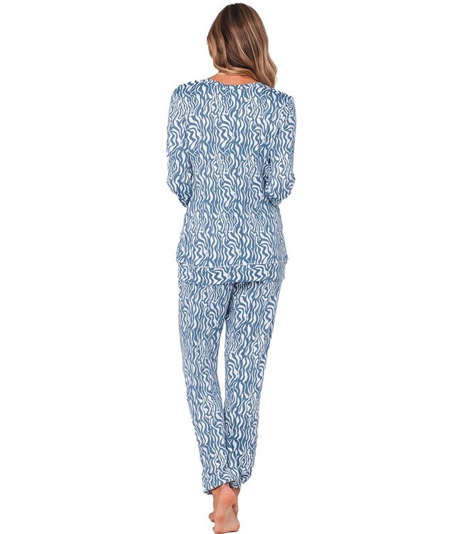 Warme pyjama met lange mouwen ‘watercolour waves’
