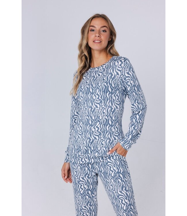 Warme pyjama met lange mouwen ‘watercolour waves’