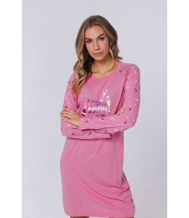 Nachthemd met lange mouwen van katoen-polyester-mix 'fun o'clock'