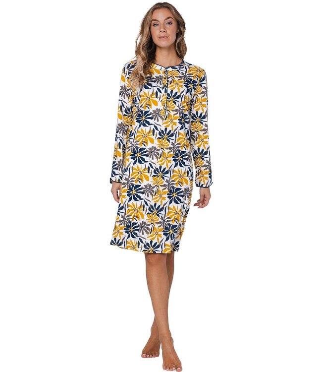 ladies long sleeve cotton nightdress with buttons 'forest flowers'