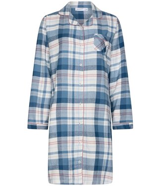 Pastunette Doorknoop dames nachthemd met lange mouwen van katoenflanel 'cool blue checks'