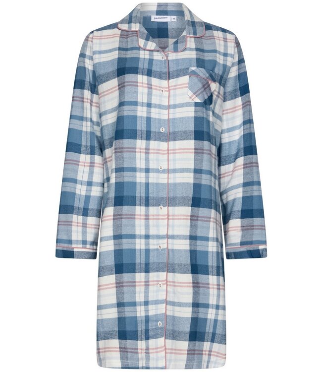 ladies long sleeve, full button, cotton flannel nightdress 'cool blue checks'
