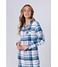 Doorknoop dames nachthemd met lange mouwen van katoenflanel 'cool blue checks'