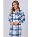 Doorknoop dames nachthemd met lange mouwen van katoenflanel 'cool blue checks'