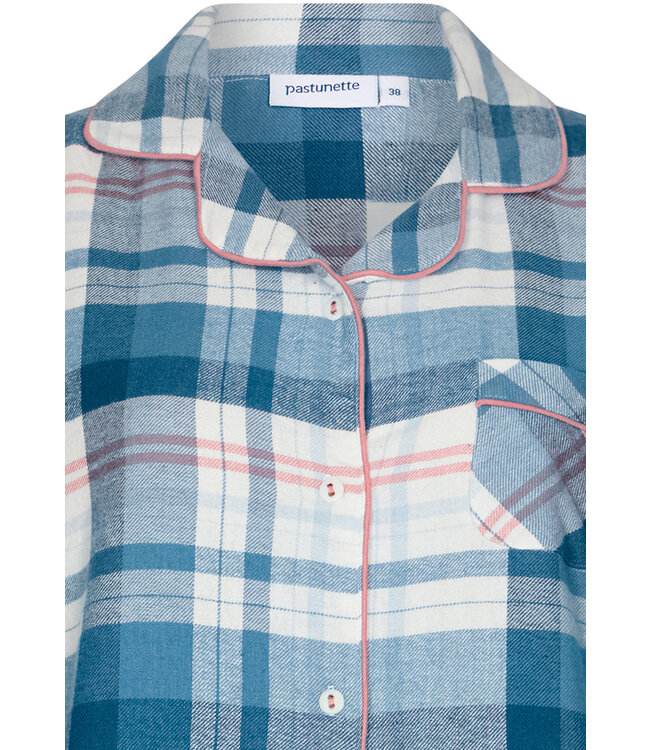 ladies long sleeve, full button, cotton flannel nightdress 'cool blue checks'