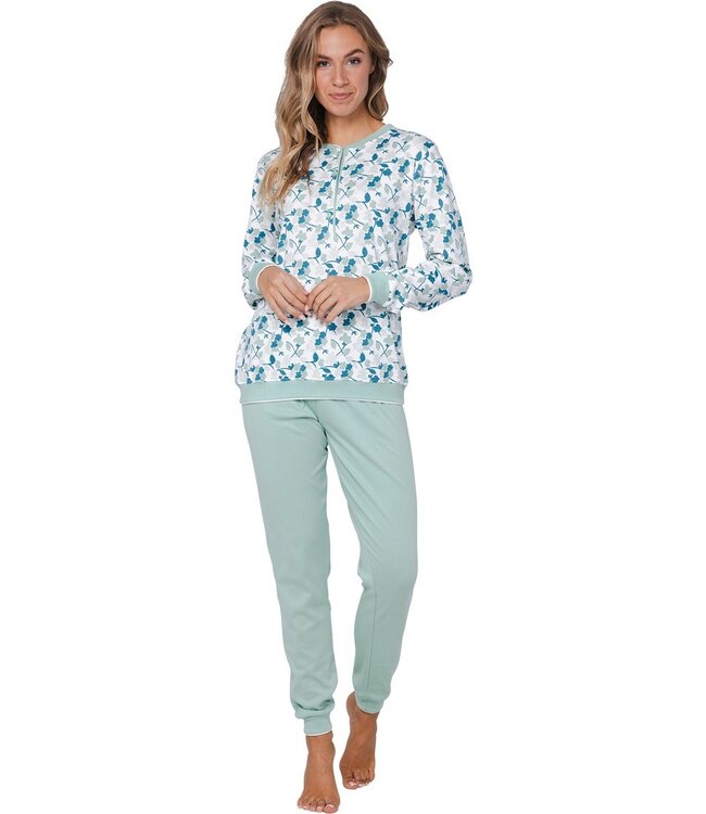 ladies 100% cotton interlock pyjama set with buttons 'winter flowers'