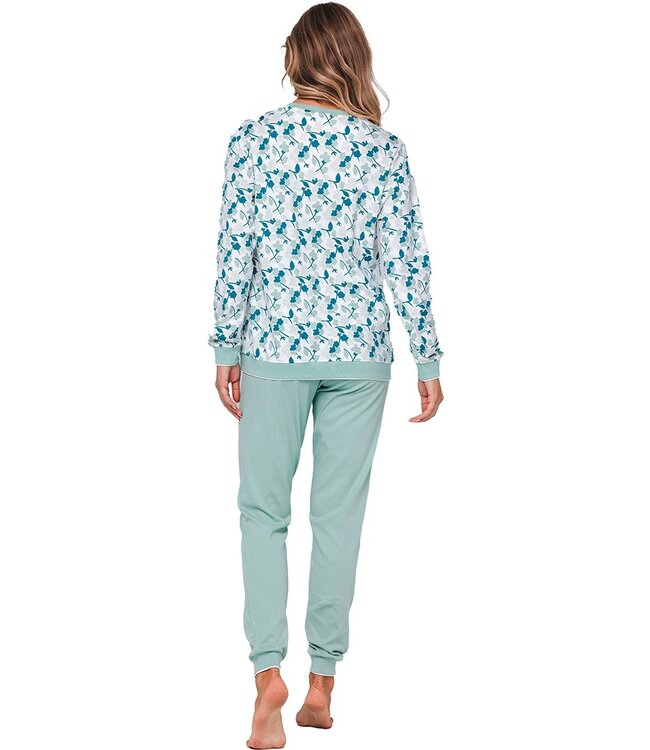 Dames pyjama van 100% katoen interlock met knopen 'winter flowers'