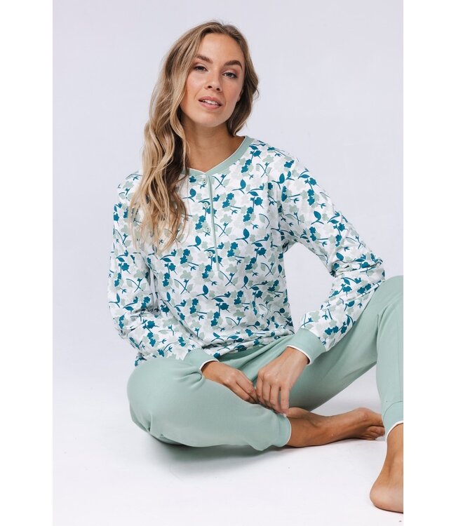 ladies 100% cotton interlock pyjama set with buttons 'winter flowers'