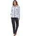 Dames huispak met ritssluiting van flanel-fleece reliëfstof 'silver snowflakes'