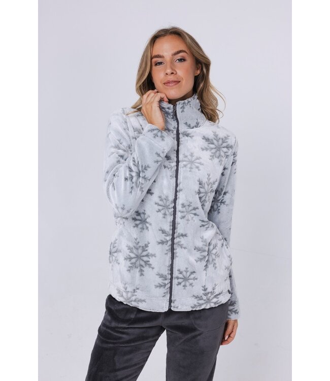 ladies embossed flannel fleece homesuit with zip 'silver snowflakes'