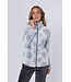Dames huispak met ritssluiting van flanel-fleece reliëfstof 'silver snowflakes'