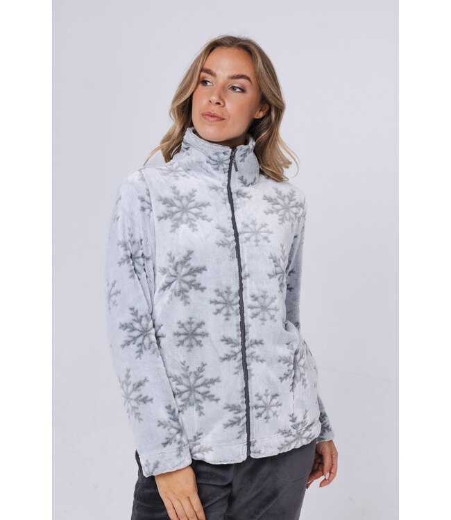 ladies embossed flannel fleece homesuit with zip 'silver snowflakes'