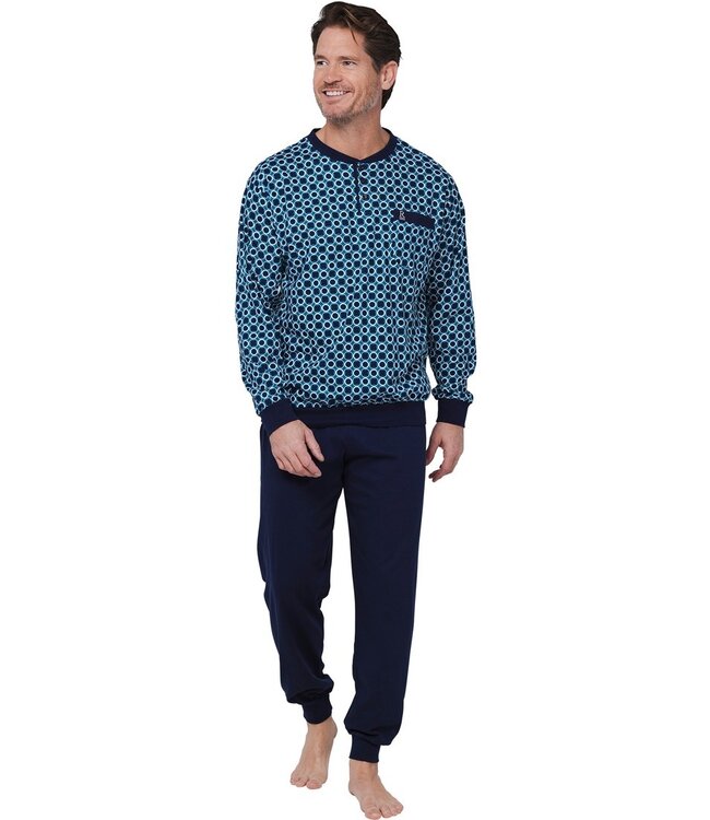 Heren pyjamaset met lange mouwen en knopen van katoen 'groovy circles'